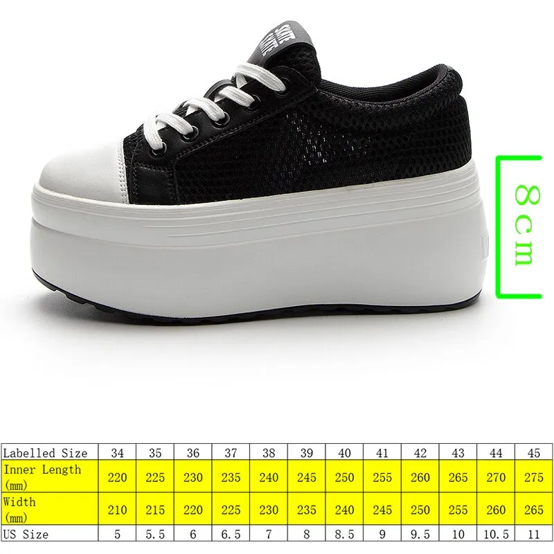 Women's Air Mesh Platform Sneakers - Breathable & Hollow - 8cm Heel