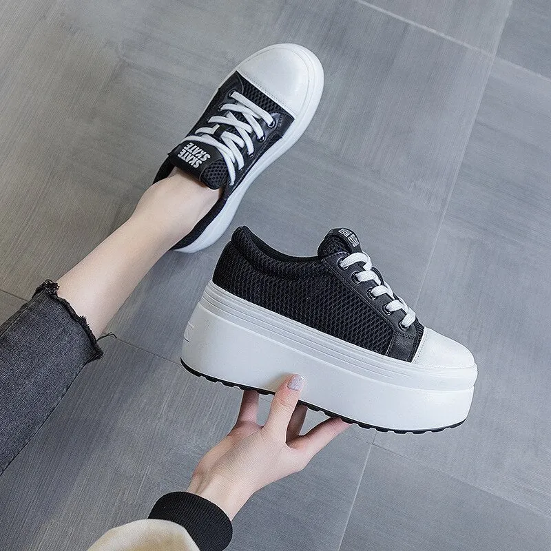 Women's Air Mesh Platform Sneakers - Breathable & Hollow - 8cm Heel