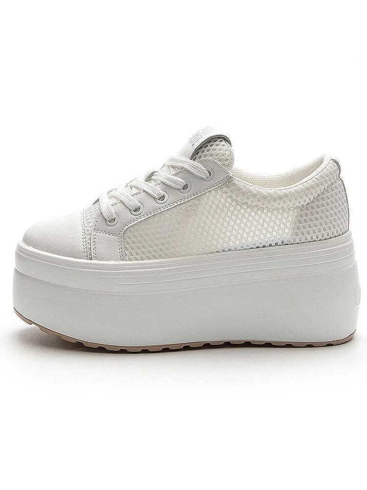 Women's Air Mesh Platform Sneakers - Breathable & Hollow - 8cm Heel