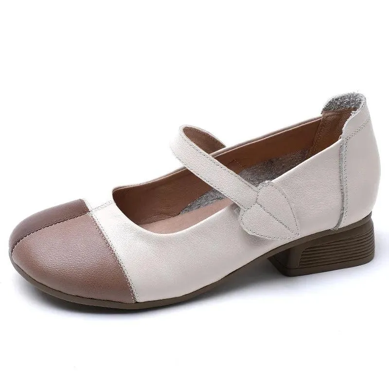 Women's Low Heel Casual Shoes - Mixed Colors Leather - YY6198