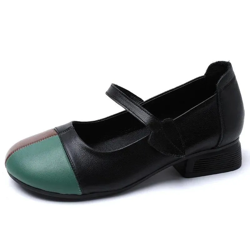 Women's Low Heel Casual Shoes - Mixed Colors Leather - YY6198