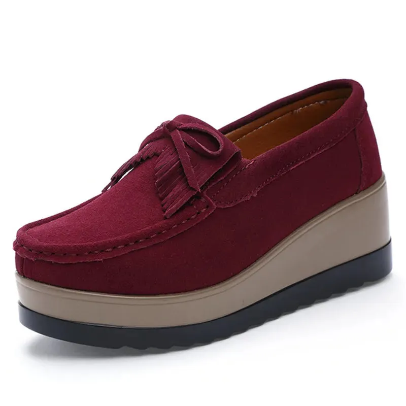 Women's Platform Leather Suede Plush Slip-On Loafers | Ashore Shop