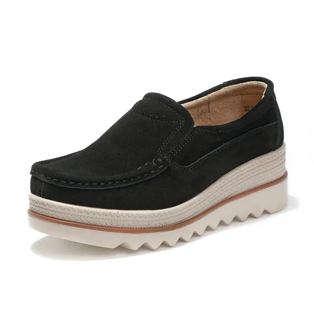 Women's Platform Leather Suede Plush Slip-On Loafers | Ashore Shop