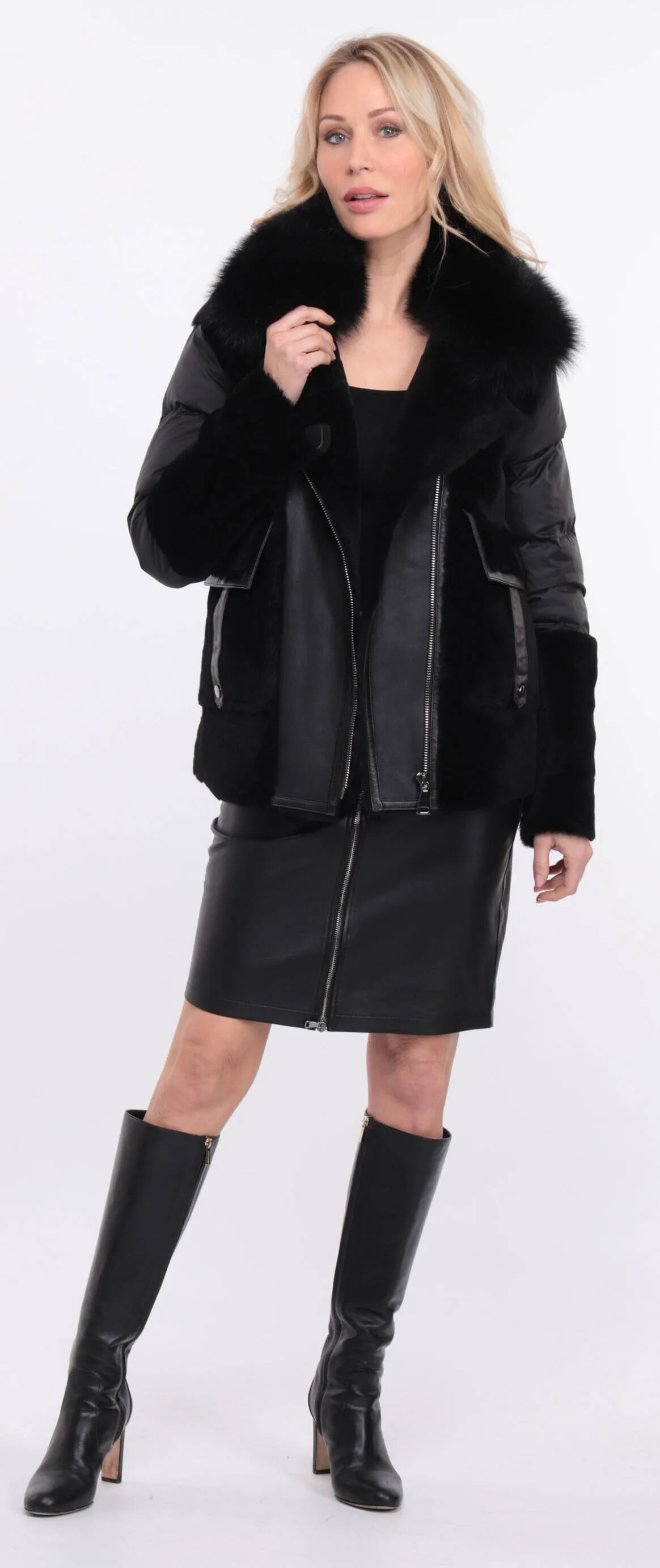 Women's sheepskin jacket + bettie matt black fabric