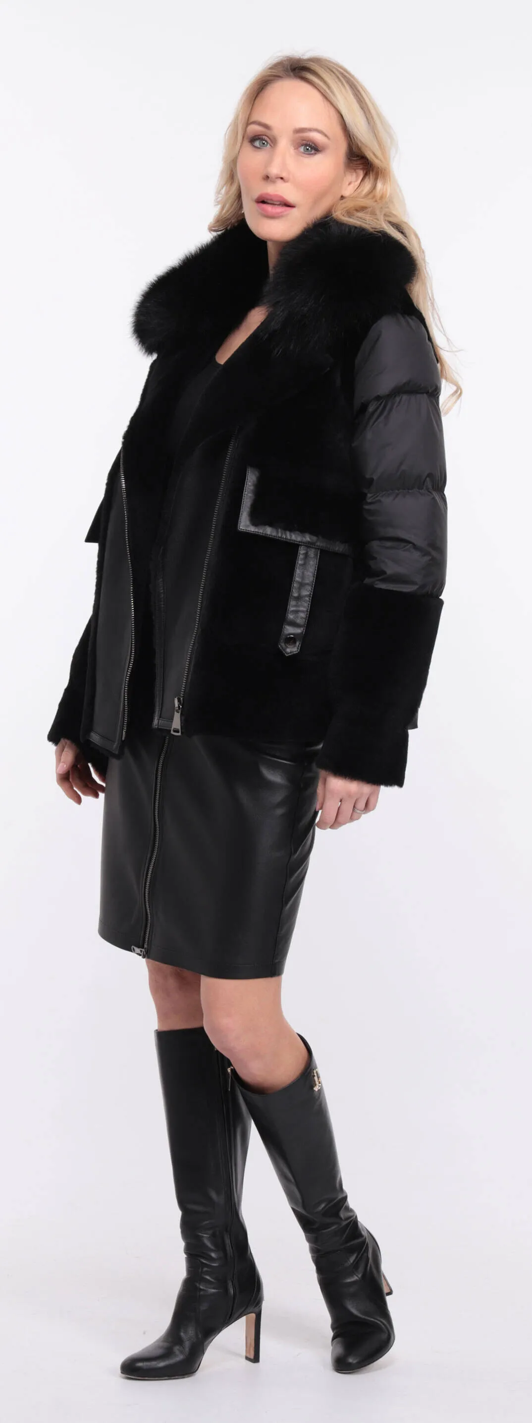 Women's sheepskin jacket + bettie matt black fabric