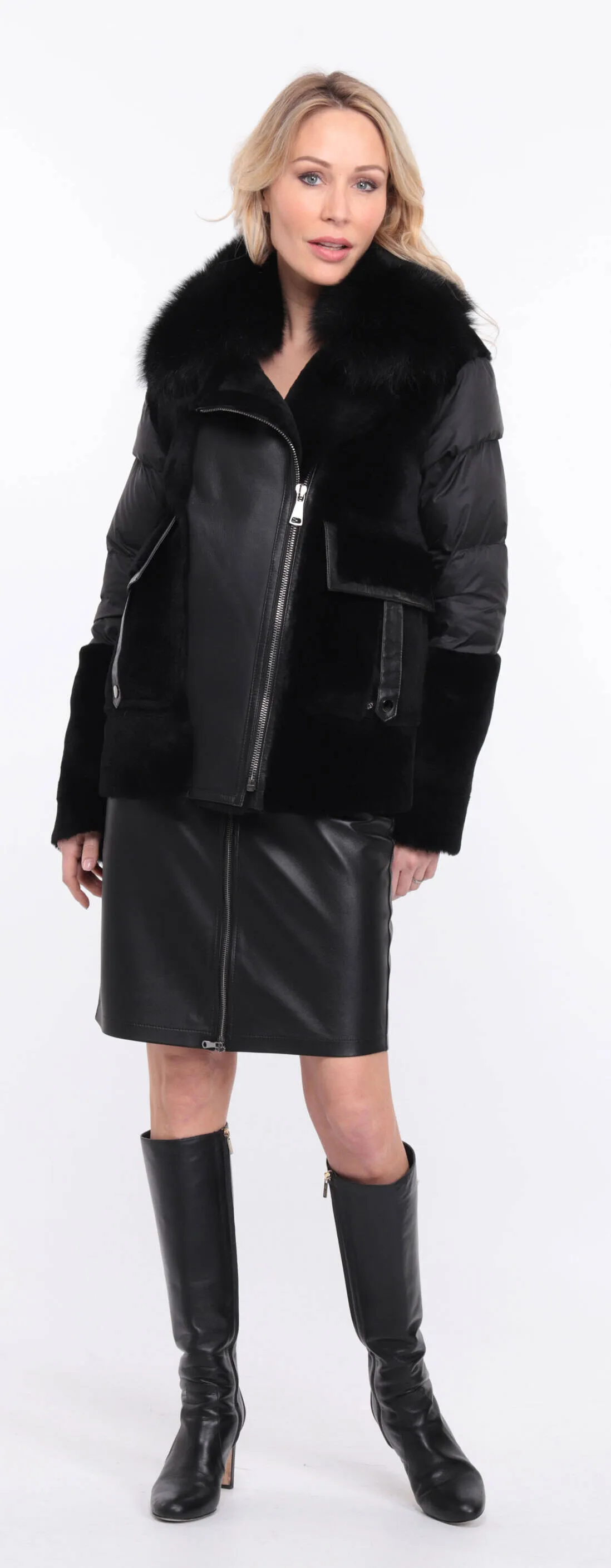 Women's sheepskin jacket + bettie matt black fabric