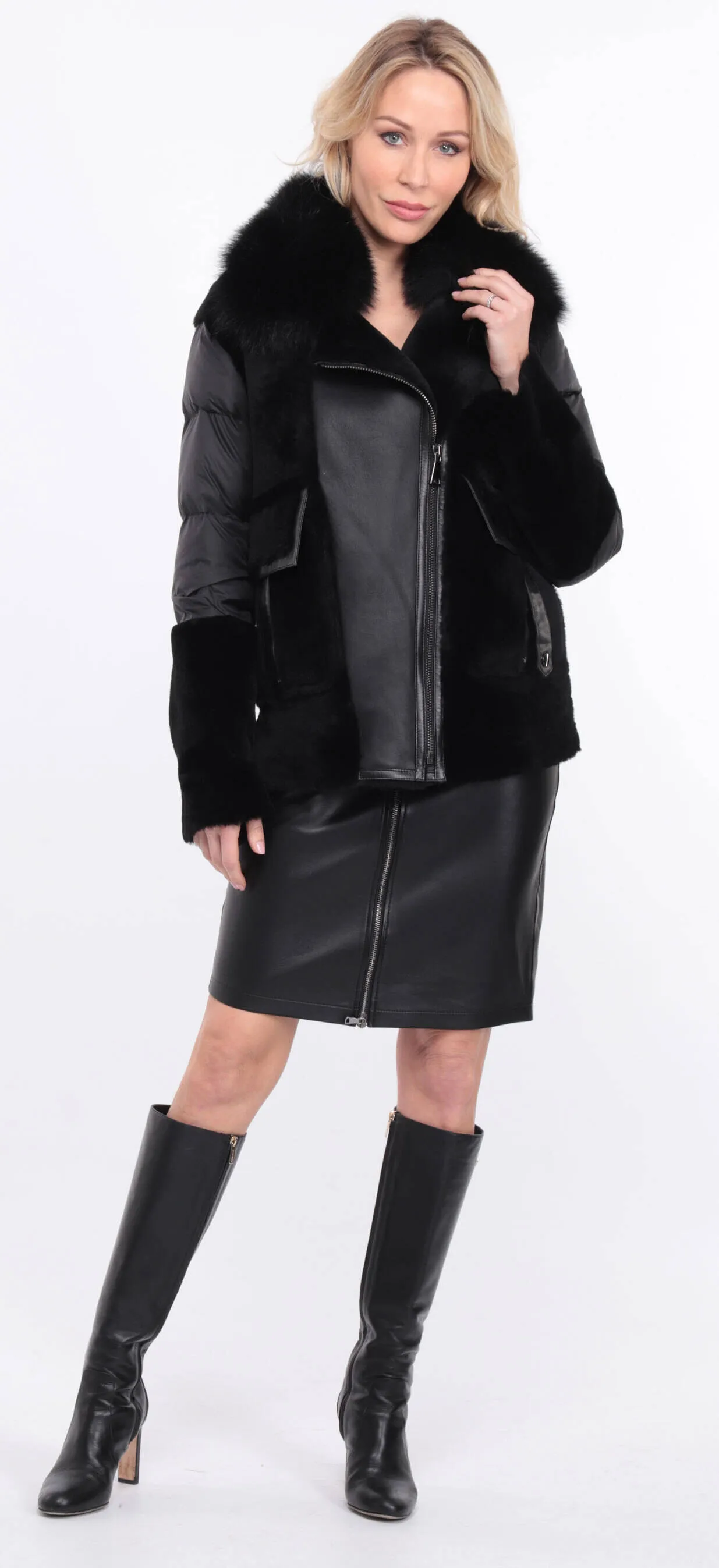 Women's sheepskin jacket + bettie matt black fabric