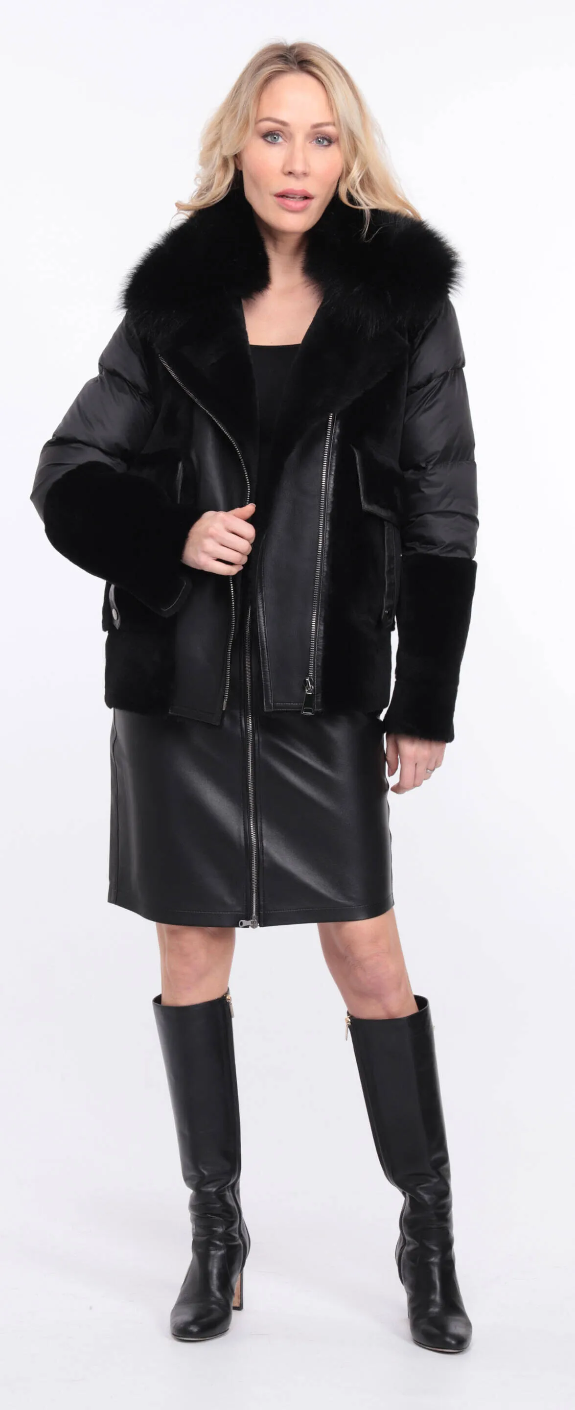 Women's sheepskin jacket + bettie matt black fabric