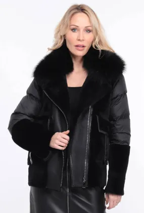 Women's sheepskin jacket + bettie matt black fabric