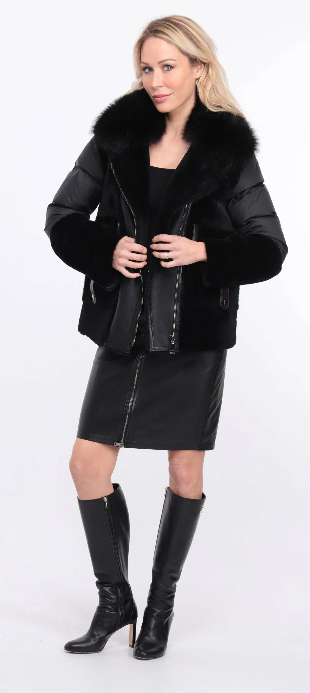 Women's sheepskin jacket + bettie matt black fabric