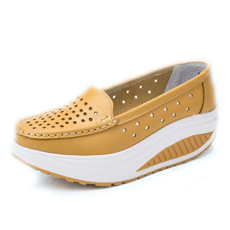 Womens Slip On Wedge Shoes - Summer Round Toe Platform Sandals